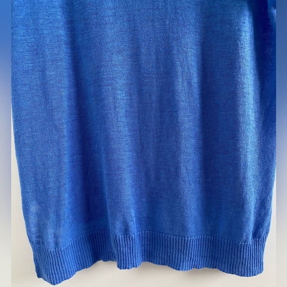 Eileen Fisher Blue Linen High-Low Short Sleeve Sweater Size Petite Medium - Picture 9 of 10